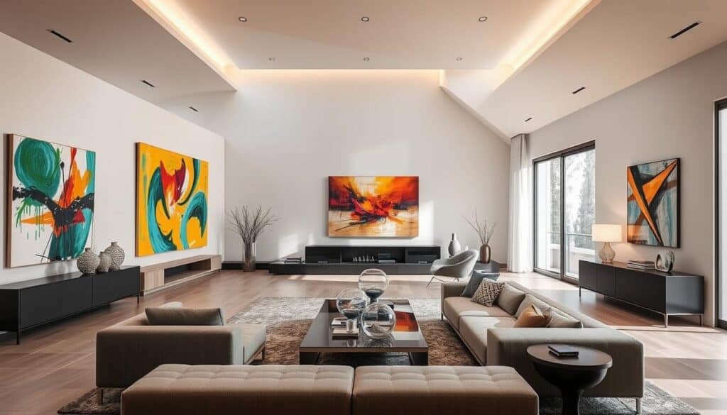 Abstract artwork in contemporary interiors